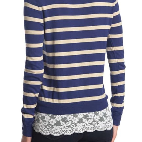 LOVE LILI Sweater Cardigan Blue Stripes Small - Picture 2 of 5